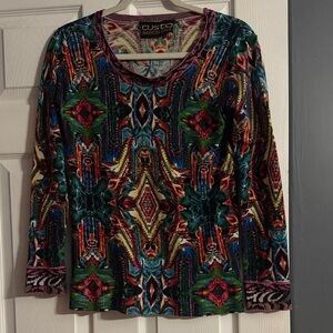 Custo Barcelona Colorful Geometric Long Sleeve 100% Wool Top